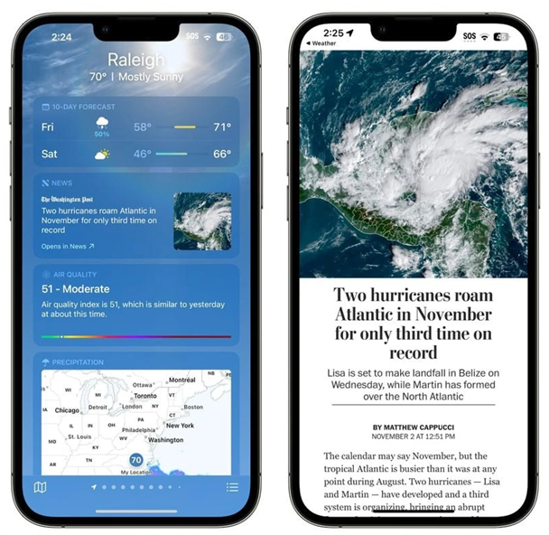 包头苹果14维修分享iPhone 14手机如何看天气时顺带看新闻 